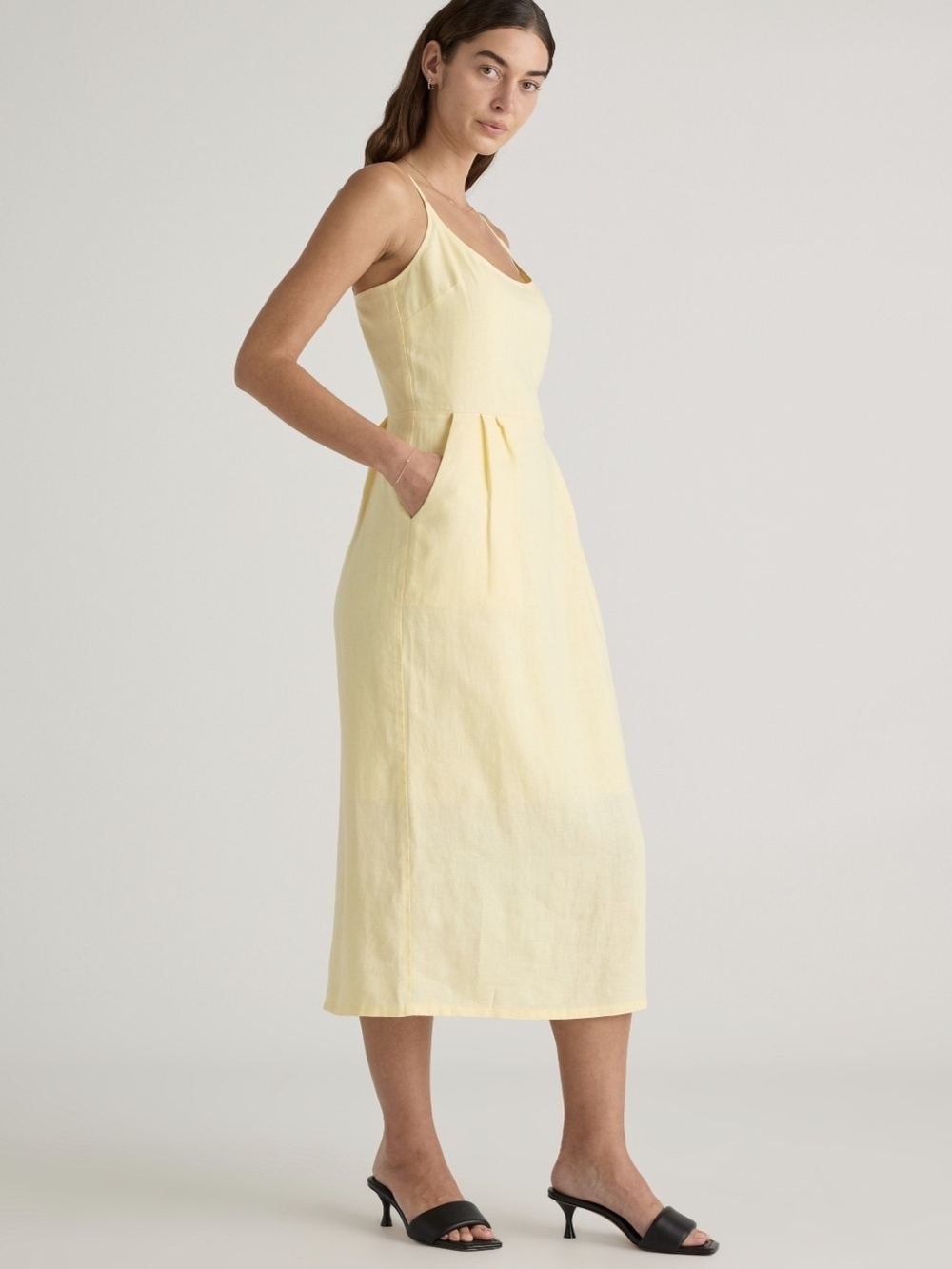 Quince M 100% European Linen Yellow Midi Dress 4101-